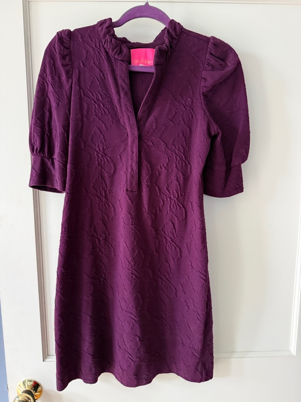 Lilly Pulitzer Plum Textured Puff-Sleeve Mini Dress